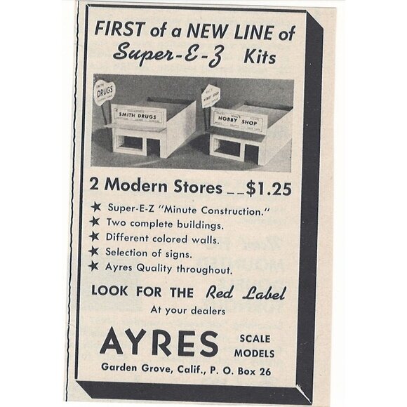 Ayres Super E Z Scale Models Kit Vintage Print Ad Original 1954 u Garden Grove C - Picture 1 of 1
